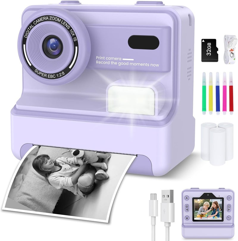 STKEN Instant Camera, Instant Print Camera for Kids with 1080P Videos, Front Rear Dual Selfie, 3 Rolls Print Paper & 32GB SD Cards, Christmas Birthday Gifts for Girls Age 3-12 - Image 1